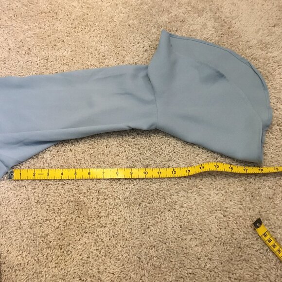 Pale Periwinkle Blue Bow Collar Bell Sleeve Button Down Evelina Blouse - Picture 16 of 16